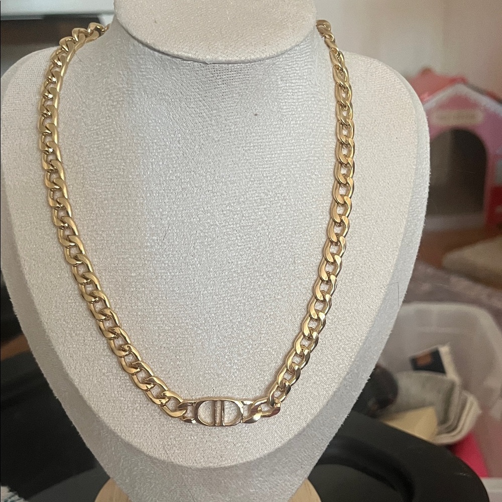Gold Link Chain Necklace with Signature Center Detail